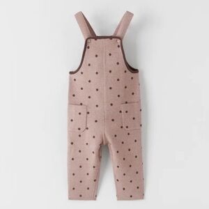 Zara Girl's Pink Polka Dot Knit Jumpsuit 12/18m Dusty Rose And Brown